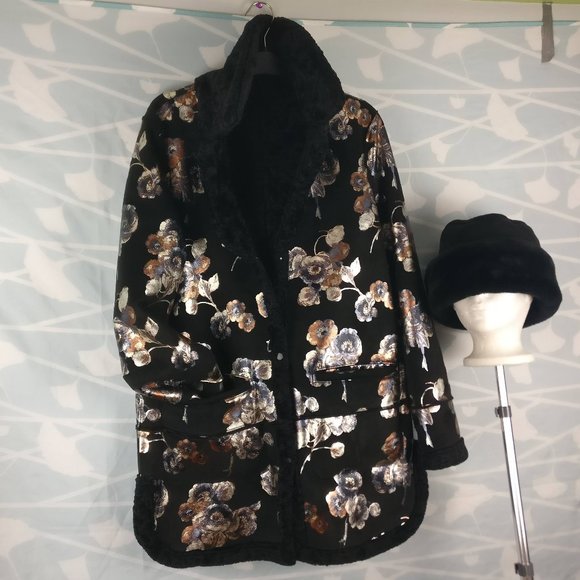 Montreal NIKKI JONES 2way Reversible Dazzle BlackGold Synchila Shearling Coat XS - Picture 6 of 13